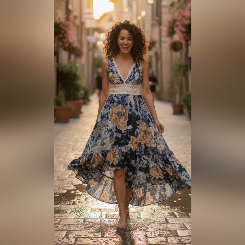 🌙 Free People Lovely Garden Midi Dress in Blue Rose